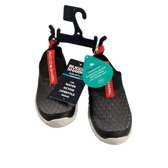 Rugged Shark Kids Size 7 Black Grey AquaFlow‎ Technology Water Shoes Washable