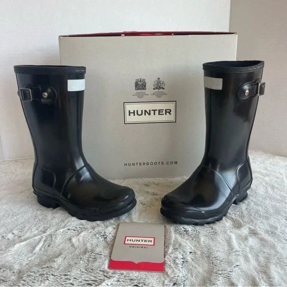 Hunter Glossy Black Boots Little Girl Size 13B