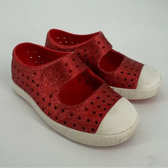 Native Shoes Jefferson Juniper Bling Shoes Slip On Red Glitter Toddler Girl C7