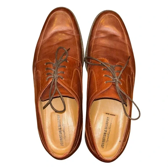 Johnston & Murphy Signature Brown Leather‎ Sheepskin Dress Shoes 10.5W Wide FLAW