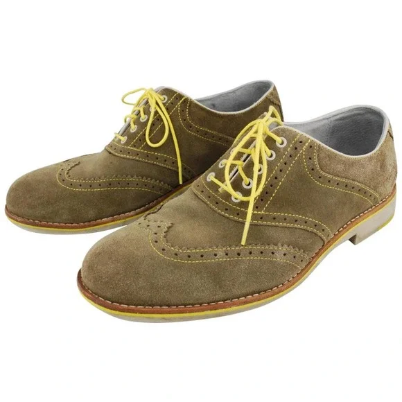 Johnston & Murphy Men's Taupe Suede Sheepskin Brogue Wingtip Oxfords