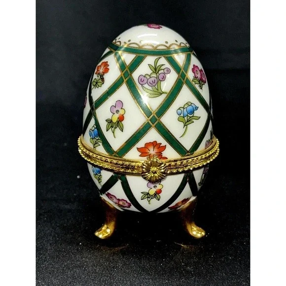 Decorative Floral Painted 3 footed Easter Egg Trinket Box 4