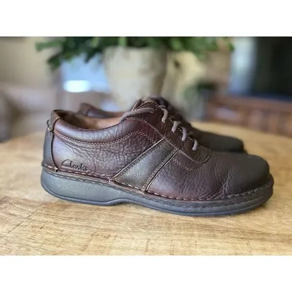 Clarks Active Air Brown Leather Oiled Split Toe Oxford Shoes Men's 10M