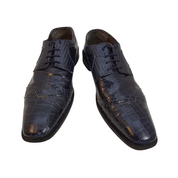 Midnight Blue‎ Crocodile Embossed Leather Oxford Dress Shoes Mens Size 10 W