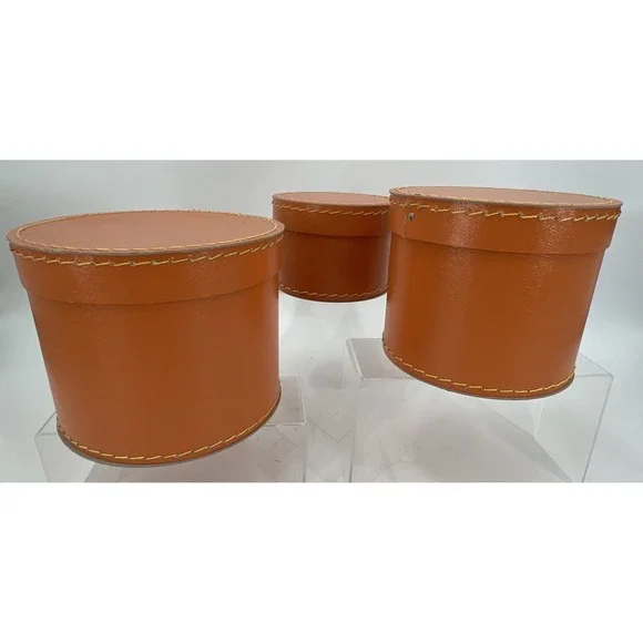 3 Orange Round Faux Leather Nesting Stitching Detail Made in Czech Republic‎