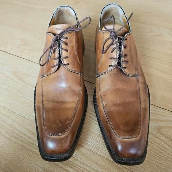 Cox & Wilson Tan Brown Leather Apron Square Toe Derby Dress Shoes Made in Italy