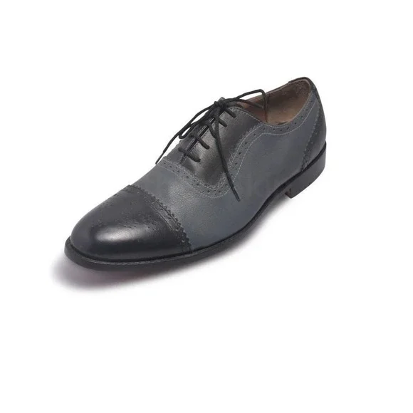 Peaky Blinders 11.5 M Grey Black Leather Cap Toe Oxford Dress Shoes Dapper