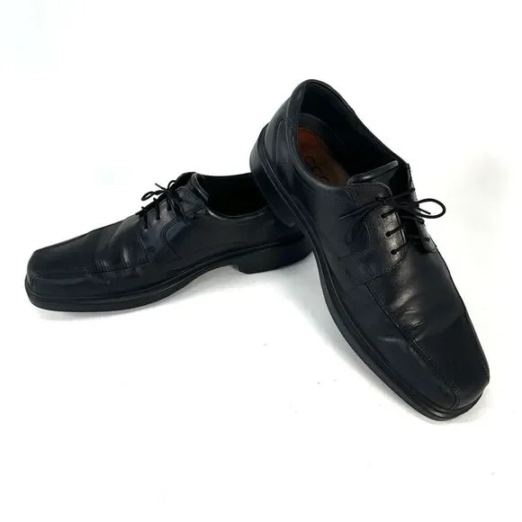 ECCO Men's Sz 47 / 13-13.5 Helsinki Bike Toe Black Leather Lace Up Comfort Shoe