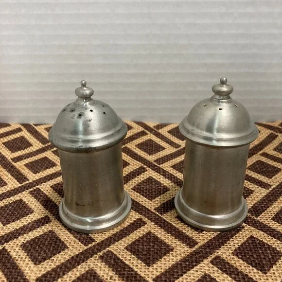 Vintage Clover Pewter Salt & Pepper Shakers Set Retro 3.5