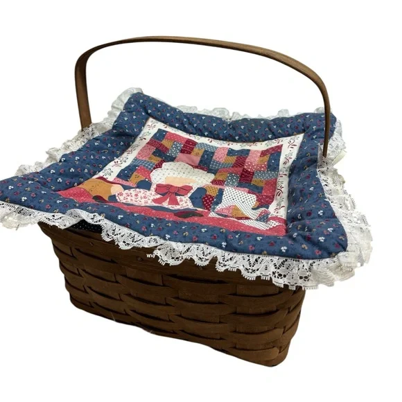 Longaberger Vintage Woven Basket with Patchwork Cover