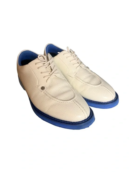 G/FORE white Leather Derby golf Shoes with Blue outer trim Sole men size 10