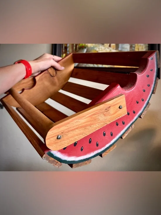 Vintage Wooden Watermelon Basket Bowl Decor