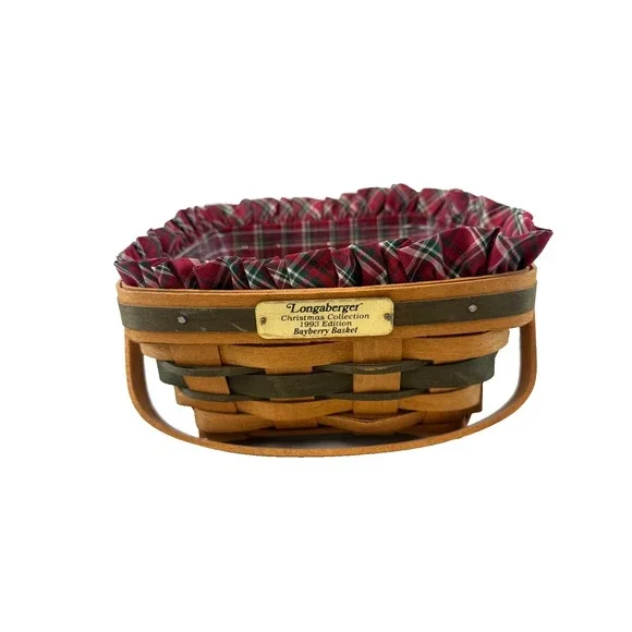 1993 Longaberger Bayberry Basket Green Trim w/Liner Vintage Christmas Collection