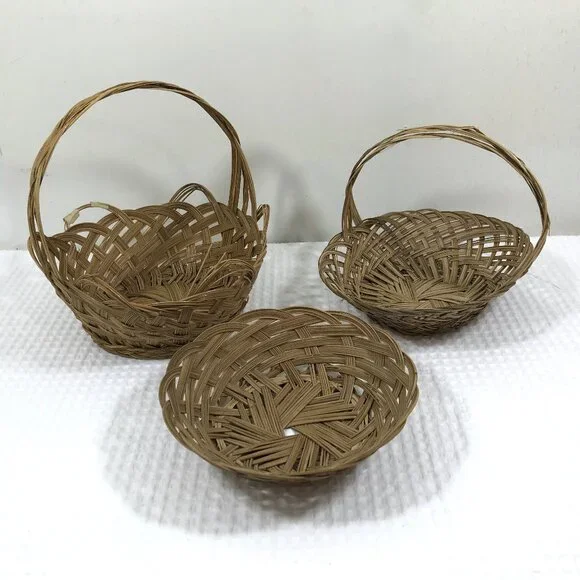 Vintage Wicker Basket with Handle Bundle