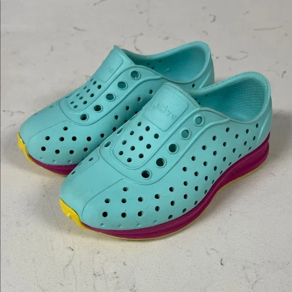 Native Robbie Sugarlite Slip-On Shoe Aqua and Pink Kids - Toddler Shoes Size 7