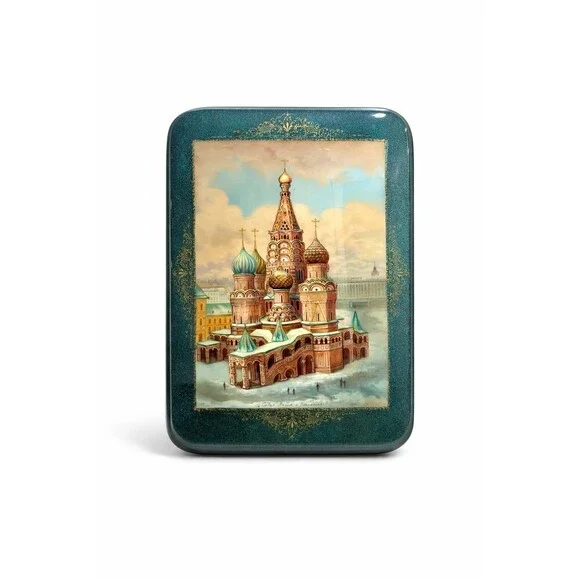 Signed Russian Lacquer Box St. Basil’s Cathedral Moscow Hand-Painted Hinged Box