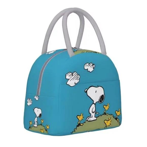 Snoopy Insulated Lunch Bag Peanuts Reusable Zipper Tote - Blue