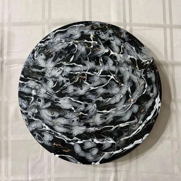 Handpainted Lazy Susan 18 Inch Metallic Abstract Art Functional Decor