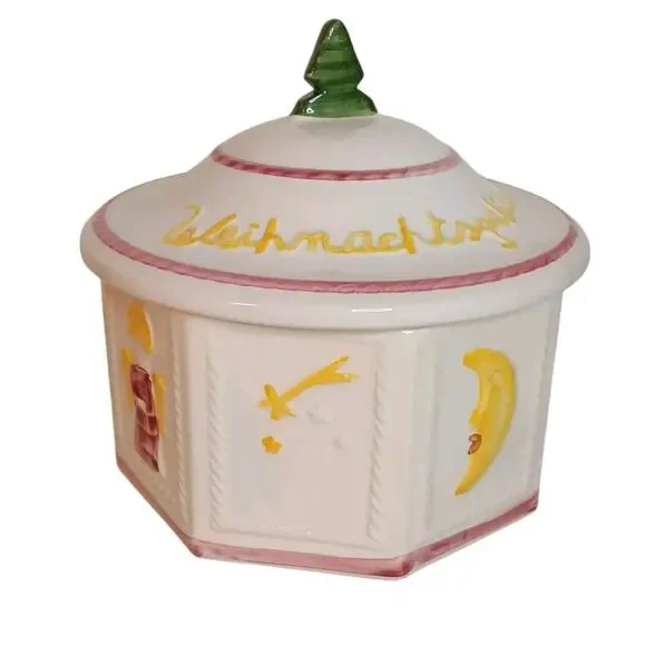 Vtg.‎ 70's German Cookie Jar Weihnachtsgeback White Christmas Decorative Storage