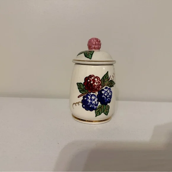 Vintage Raspberry Ceramic Storage Jar with Lid