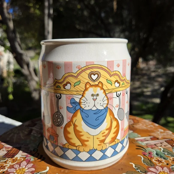 Vtg. 80's‎ Lisa Berrett Ceramic Fat Cat In Kitchen Cookie Jar Replacement Jar