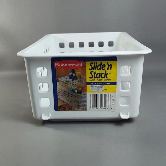 RUBBERMAID Slide N Stack Storage Basket / Bin ~ 5581 ~ White ~ Outside: 11