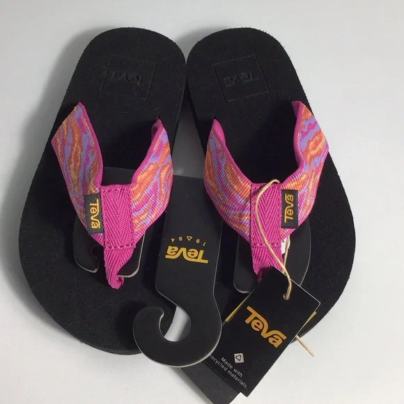 Teva Girl's Pink and Black Water Sandals Flip Flops