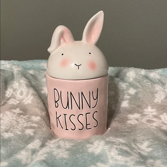 Rae Dunn Inspired Bunny Kisses Pink Ceramic Jar Like New