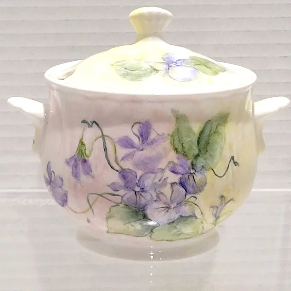 Nikko Purple Pansies Sugar Bowl & Lid The Manor Collection