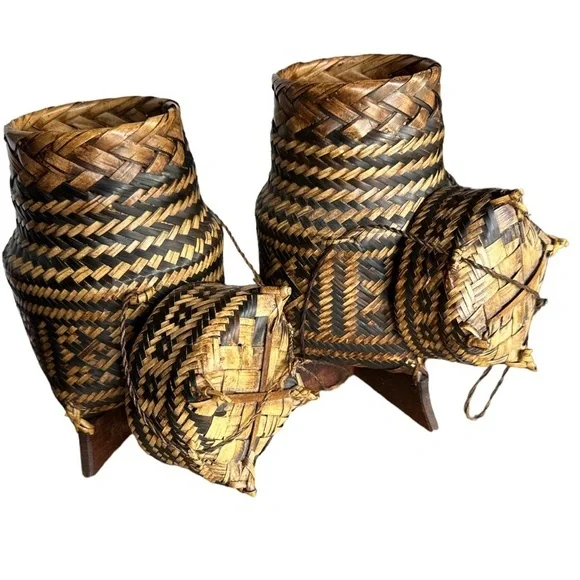 Vintage Asian Baskets w/Lids set