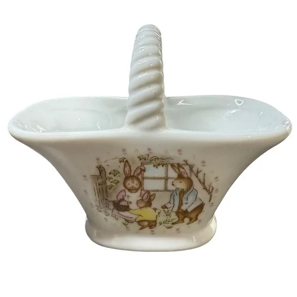 Wicks N Sticks Easter Basket Bunny Decor Ceramic Japan‎ trinket dish vintage