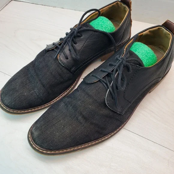 Madden Mens Yanton Black Denim Leather Derby Dress Shoes Size 11