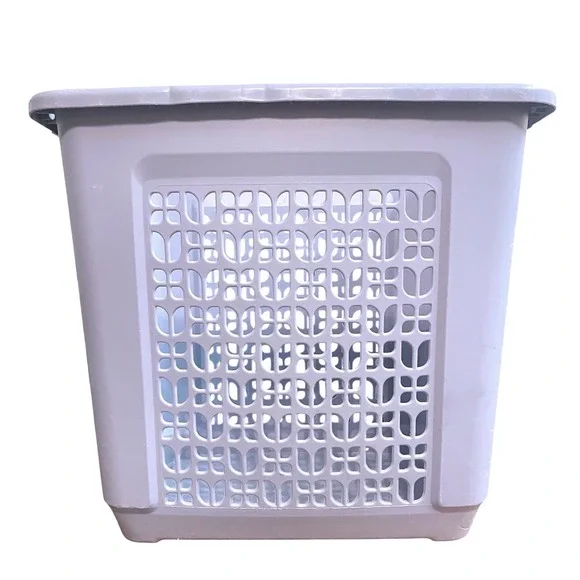 Vtg Rubbermaid Hamper Laundry Basket blue MCM‎ Tulip Flower 2787 no Lid cracked