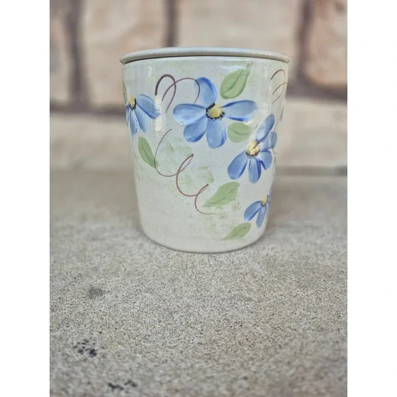 Annie's Garden 2 Pc Stoneware Dip Chiller Server Blue Floral Signed LA