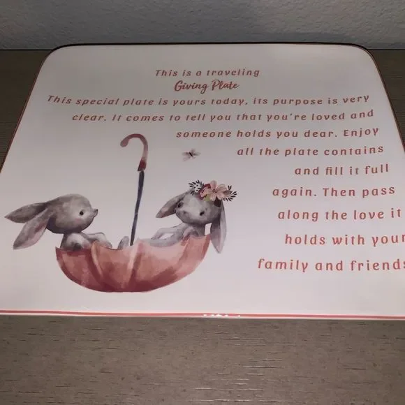 Pink Vintage Easter Bunny Umbrella Giving Plate