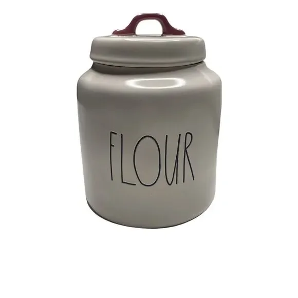 Rae Dunn White FLOUR Chubby Canister Jar LBrand Artisan New Ceramic 8 In