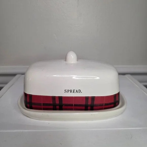 Rae Dunn Artisan Collection Red Plaid Spread Butter Dish