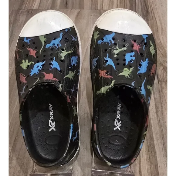 XRAY Kids Dinosaur Slip On Clogs Size 7 Black Multicolor Dino Print Shoes