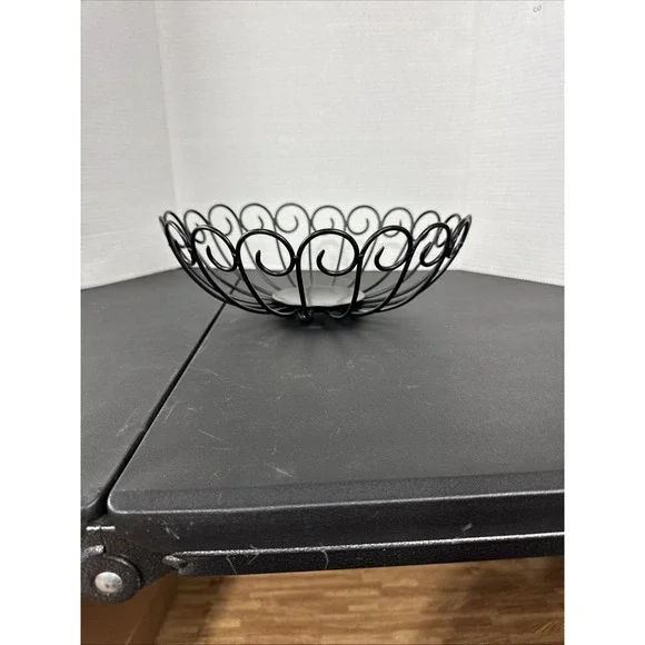 Metal Fruit basket centerpiece black scroll‎