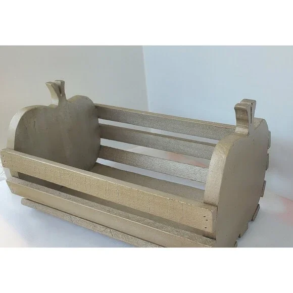 Wooden Apple Basket Magazine Holder Slatted Book Bin Cottage Fall Farm Decor 13