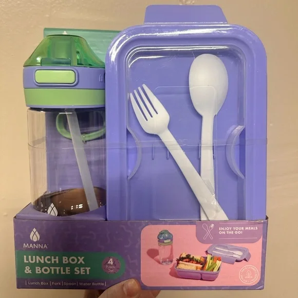 NIB Manna Lunch Box & Bottle Set in Purple and Green