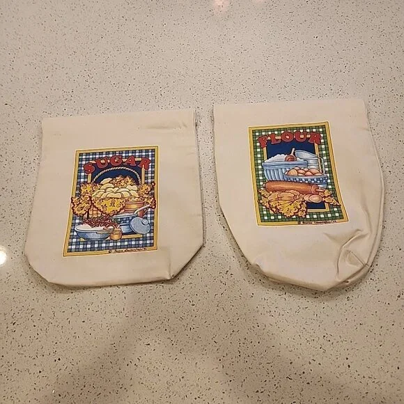 NWOT Vintage Sugar Flour Bag Food Storage Hook Loop Cotton Plastic Liner USA
