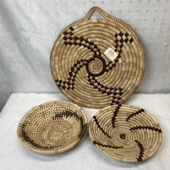 Botswana? Handwoven Coiled Lot Basket Bowls Hanging Art Boho Tribal Coastal‎