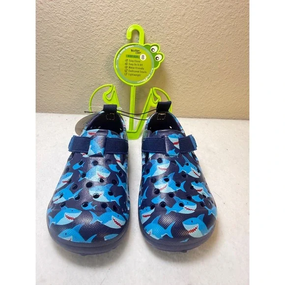 Western Chief Shark Water Shoes Kids Size 8 Navy Slip On Swim Beach Clogs NWT