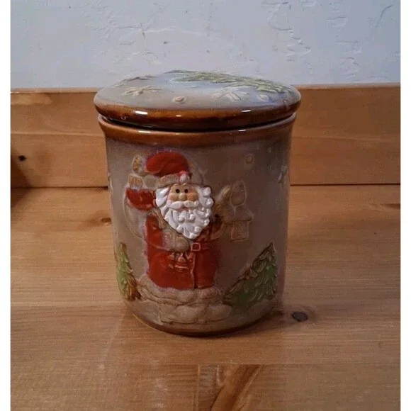 Vintge Santa Greenbrier Canister Cookie Jar Lidded 4