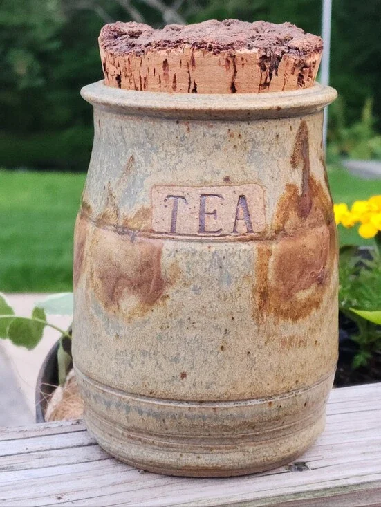 Mcm Pottery Tea Coffee Storage Cannister Tan Multicolor Cork Lid 6