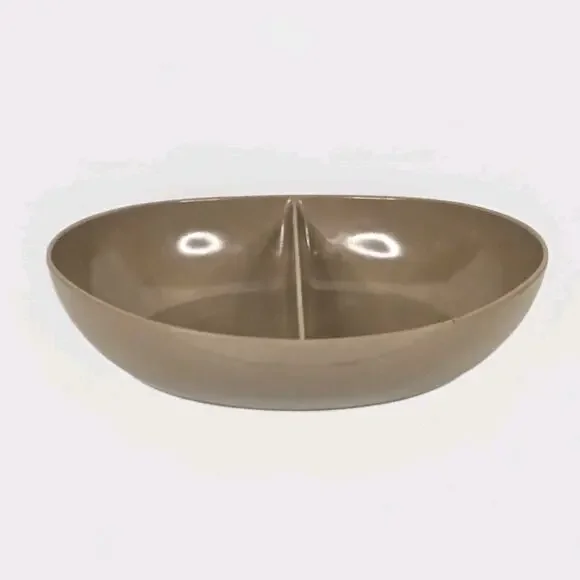 Mid Century Melmac Boonton Divided 2 Cups Serving Bowl Brown Vintage Tableware