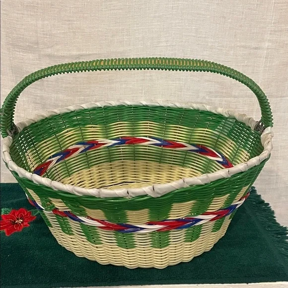 Green and Cream Woven Basket