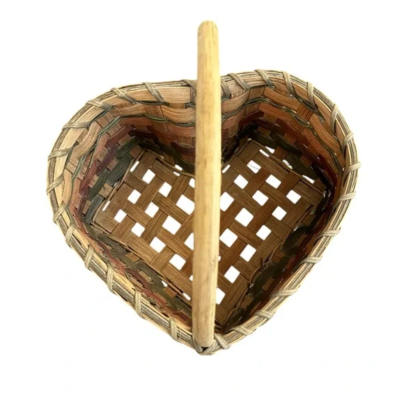 🧺 VINTAGE Multi-Tone Woven Heart Basket 🤎
