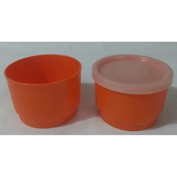 Vintage Tupperware‎ Snack Cups (2) Orange Round 1229 ONLY ONE LID 297-55 READ